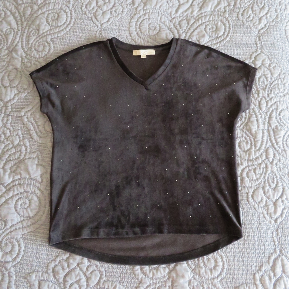Loft silver studded black velvet tee, XSP